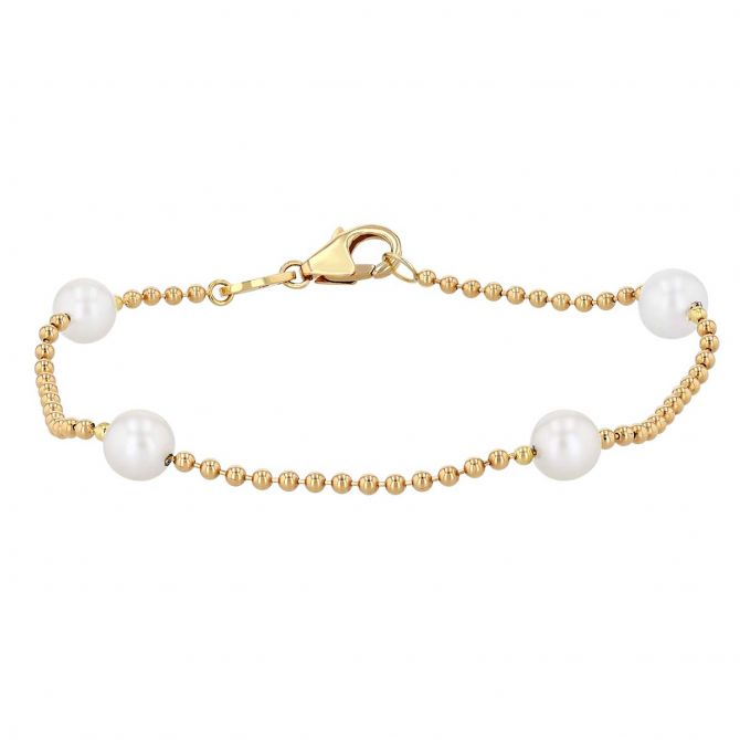 Roberto Coin Pearls By the Inch Station Ball Chain Bracelet in Yellow Gold, 7"