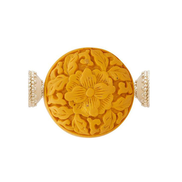 Clara Williams Carved Yellow Floral Cinnabar Necklace Centerpiece