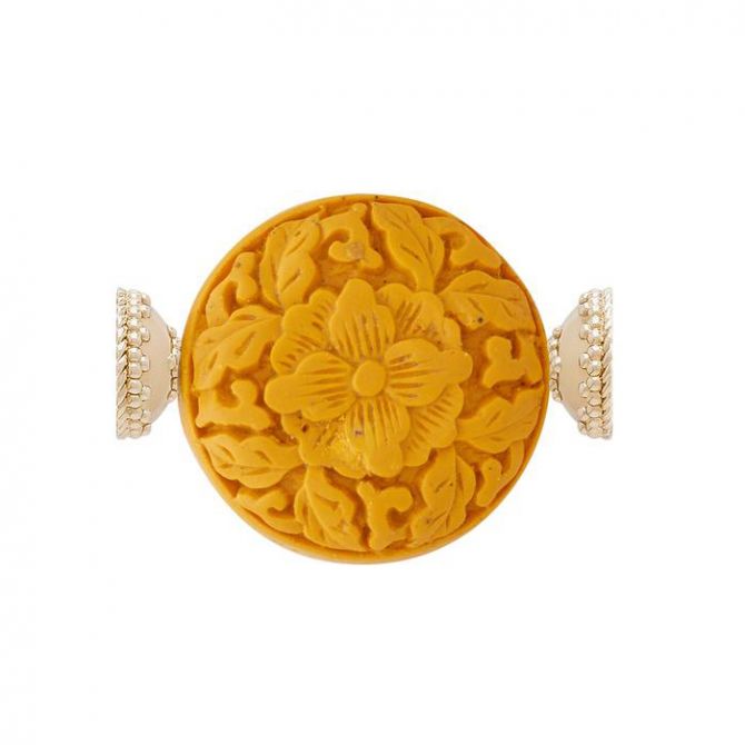 Clara Williams Carved Yellow Floral Cinnabar Necklace Centerpiece