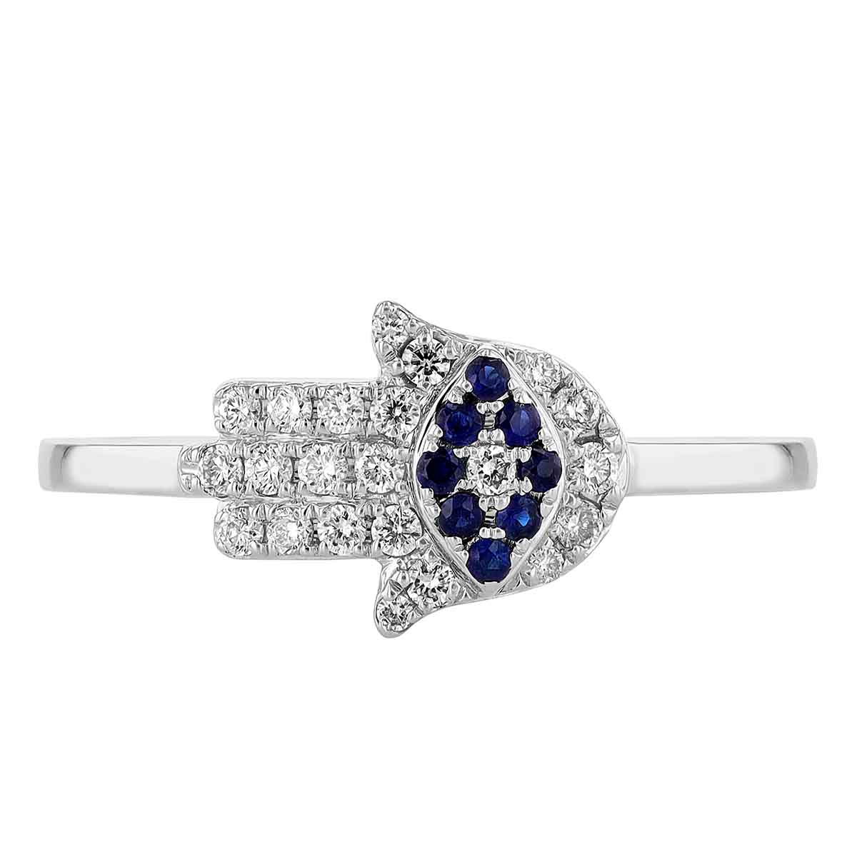 Sapphire & Diamond Pavé Hamsa Ring in White Gold