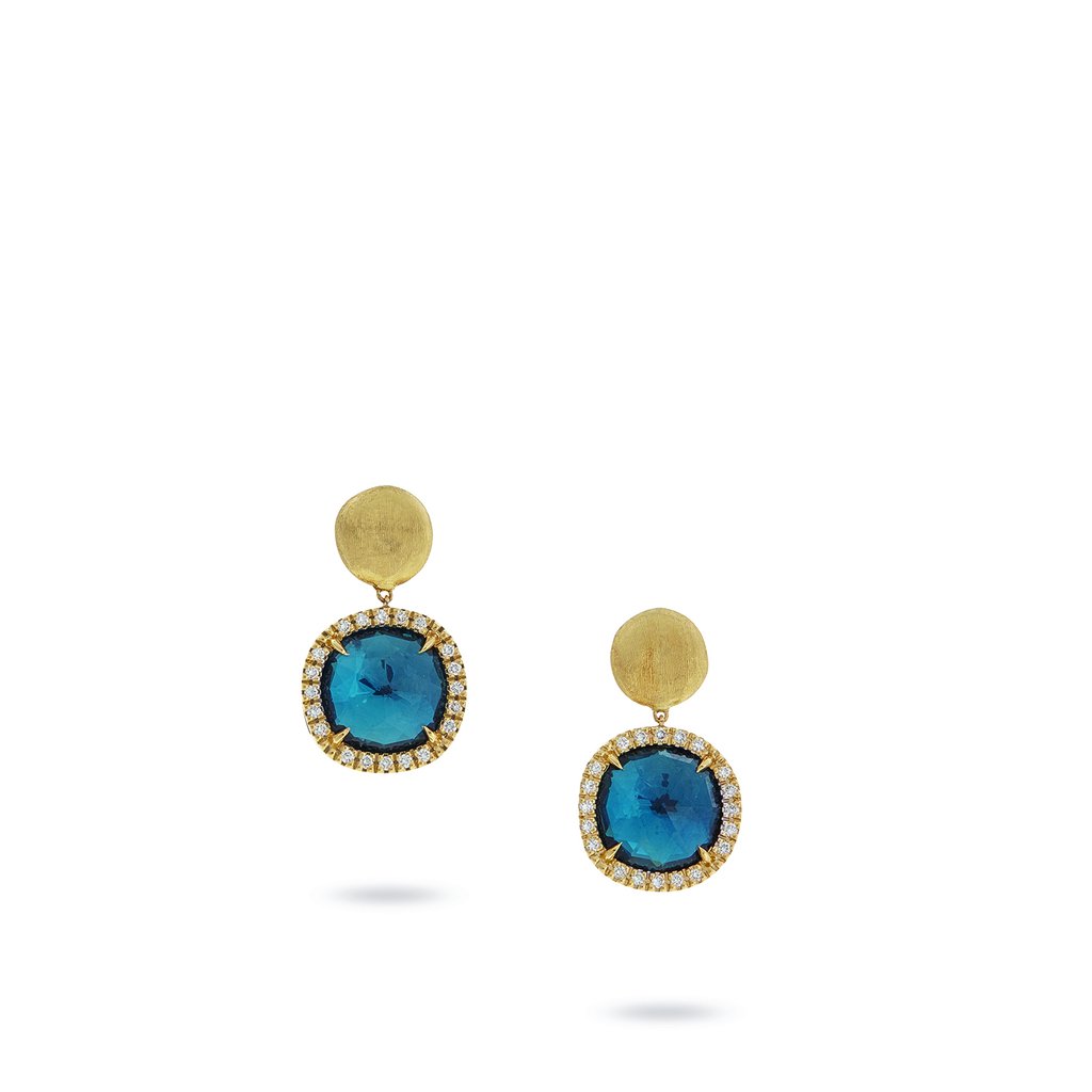 Marco Bicego Jaipur Color 18K Yellow Gold London Blue Topaz and Diamond Small Drop Earrings