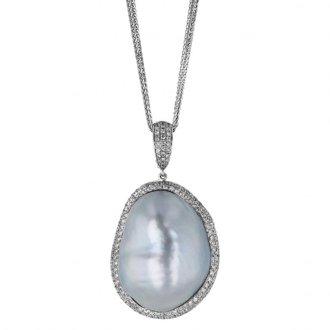 TARA Pearls South Sea Baroque Cultured Pearl & Diamond Pave Pendant in White Gold, 18"