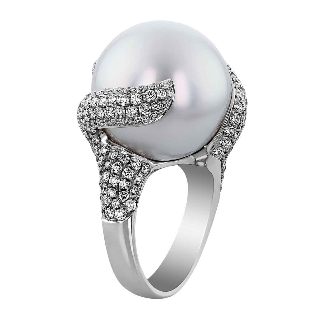 TARA Pearls White South Sea Cultured Pearl & Diamond Pave Swirl Cocktail Ring in White Gold