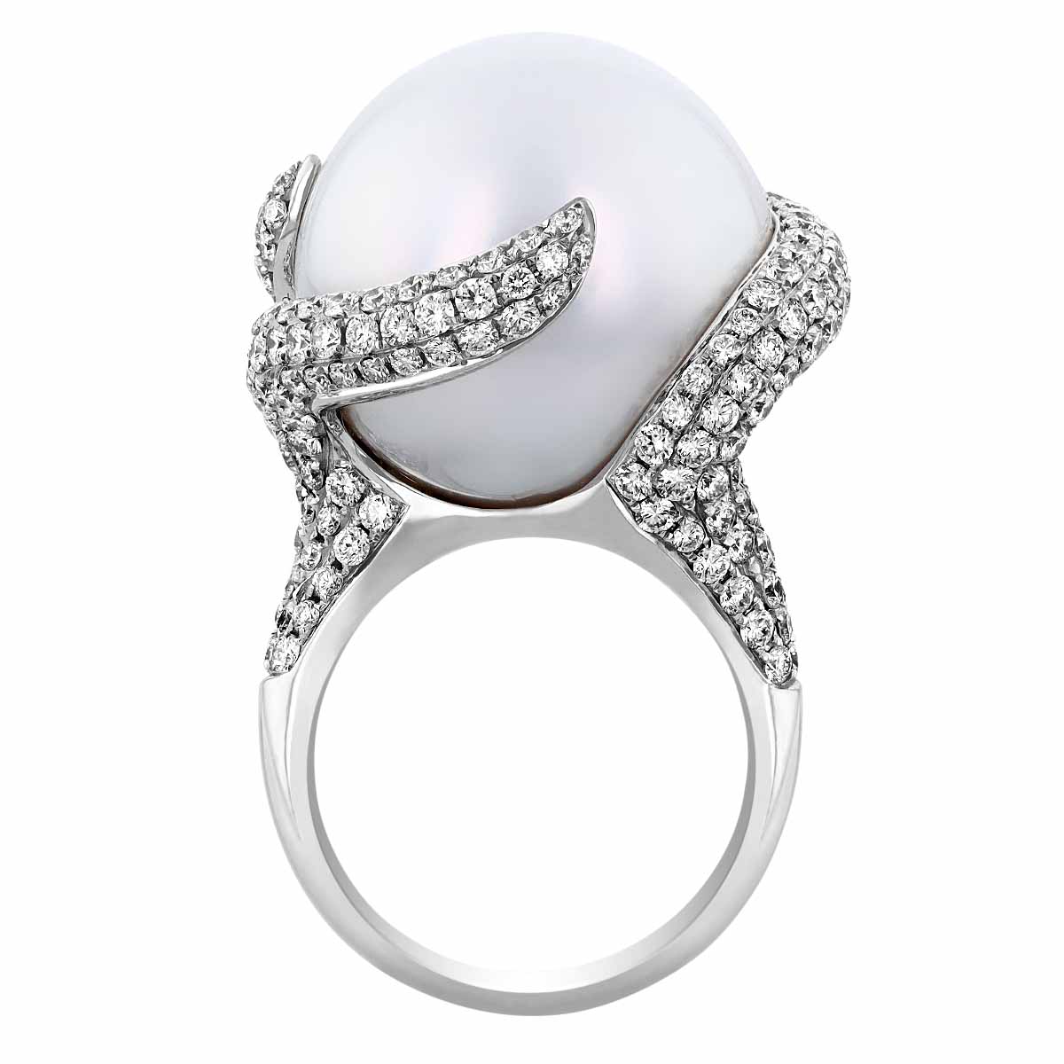 TARA Pearls White South Sea Cultured Pearl & Diamond Pave Swirl Cocktail Ring in White Gold