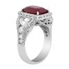 J.B. Star Cushion Ruby & Half Moon Diamond 3 Stone Ring in Platinum