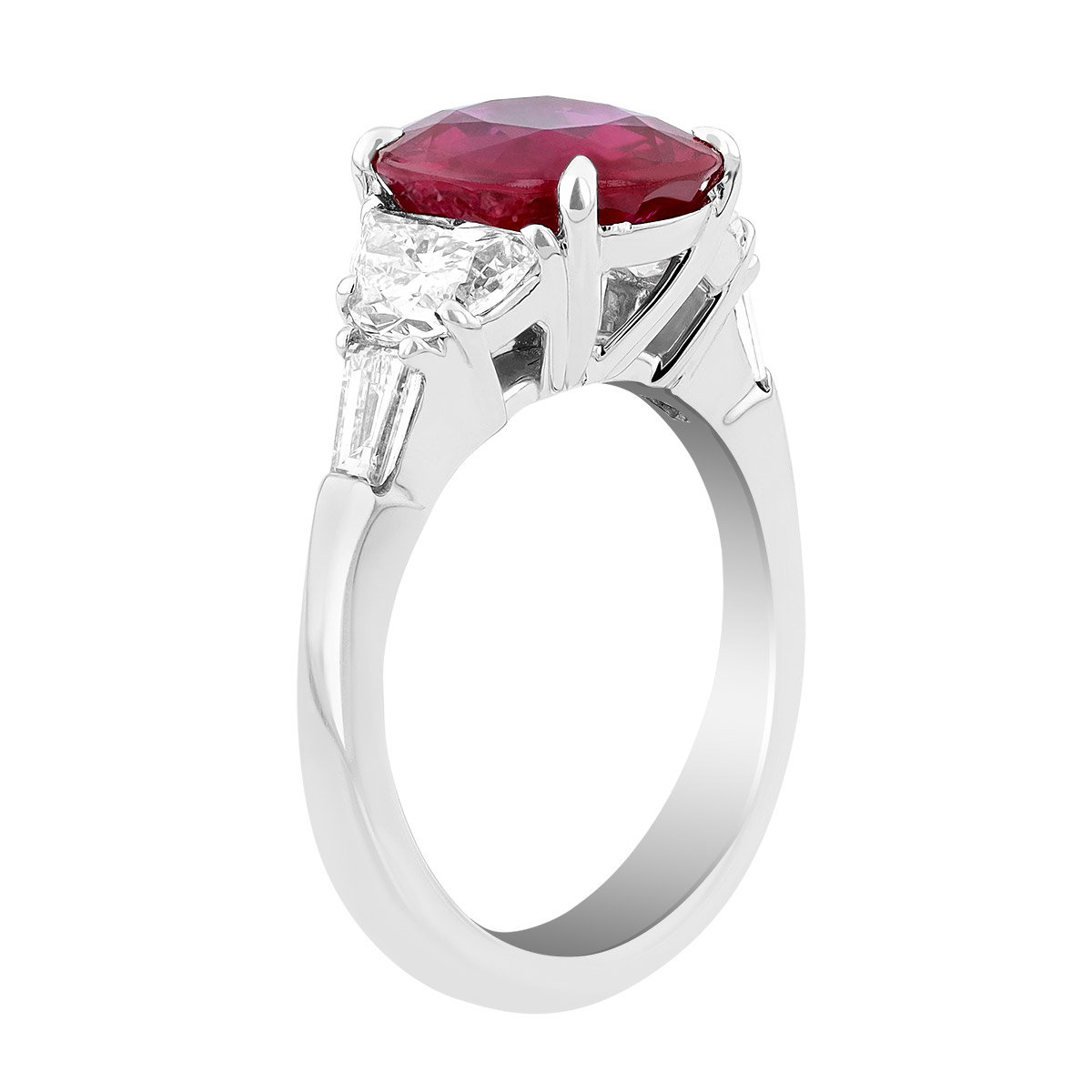 J.B. Star Oval Ruby & Diamond 5 Stone Ring in Platinum