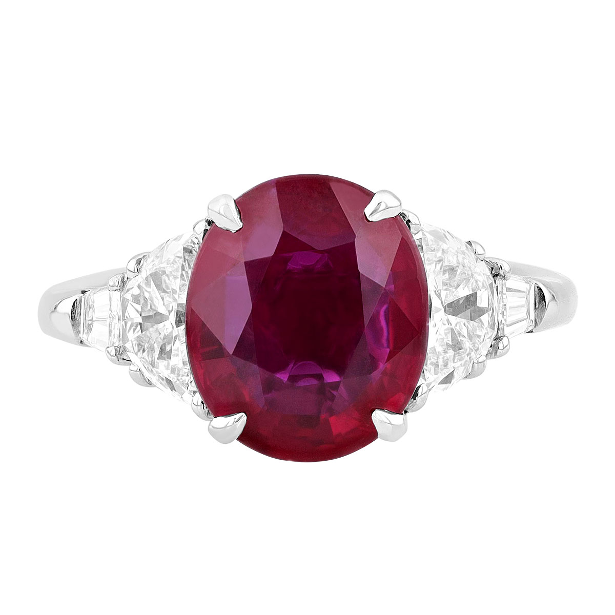 J.B. Star Oval Ruby & Diamond 5 Stone Ring in Platinum