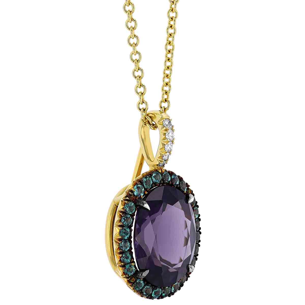Omi Prive Oval Purple Spinel & Alexandrite Halo Pendant in White Gold, 18