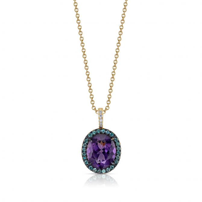 Omi Prive Oval Purple Spinel & Alexandrite Halo Pendant in White Gold, 18"