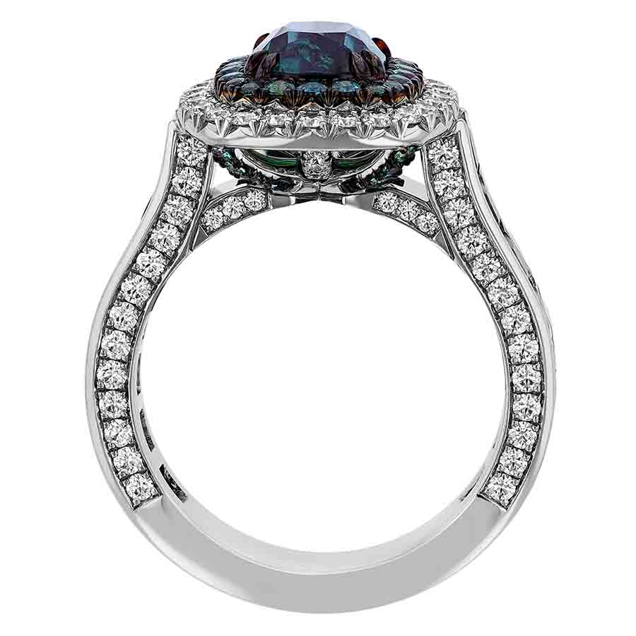 Omi Prive Cushion Alexandrite & Diamond Double Halo Ring in Platinum