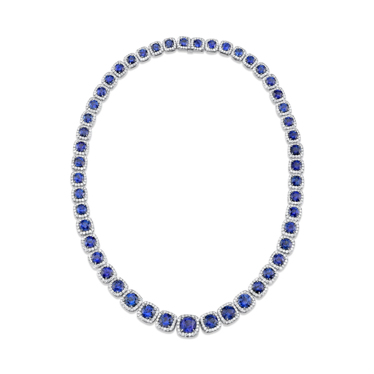Omi Prive Sapphire & Diamond Halo Riviera Necklace in Platinum, 17