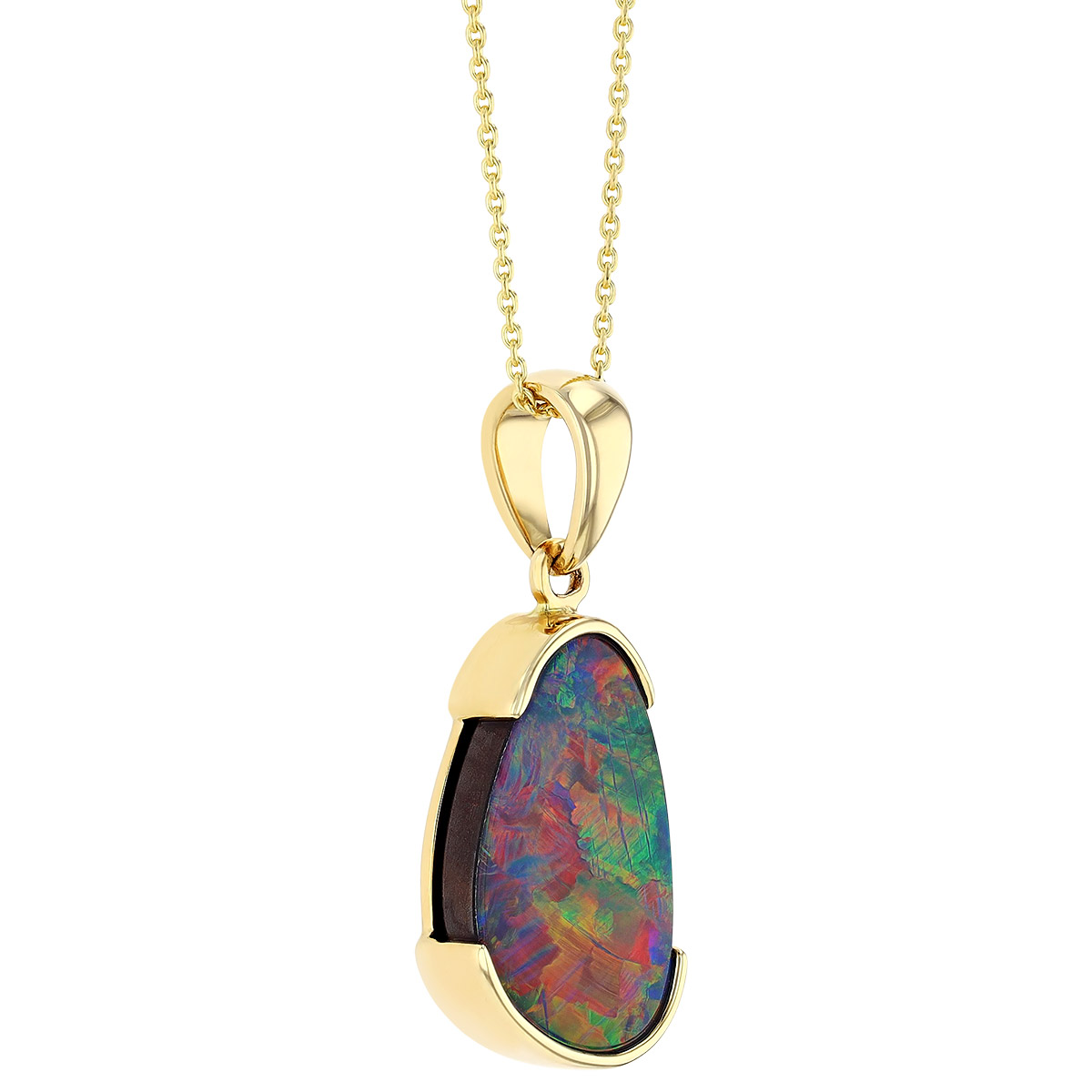 Opal Doublet Demi Bezel Pendant in Yellow Gold