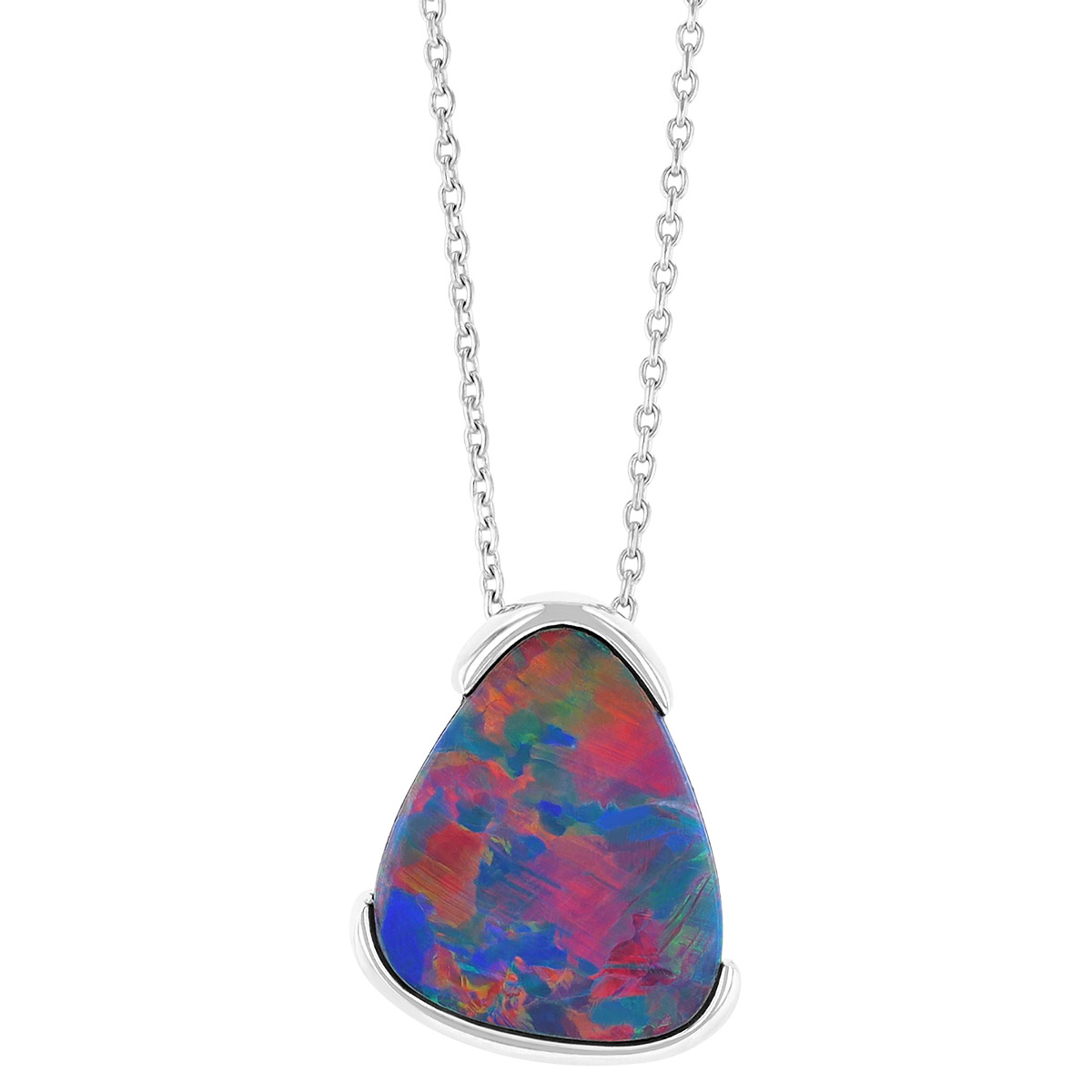 Opal Doublet Demi Bezel Set Necklace in White Gold
