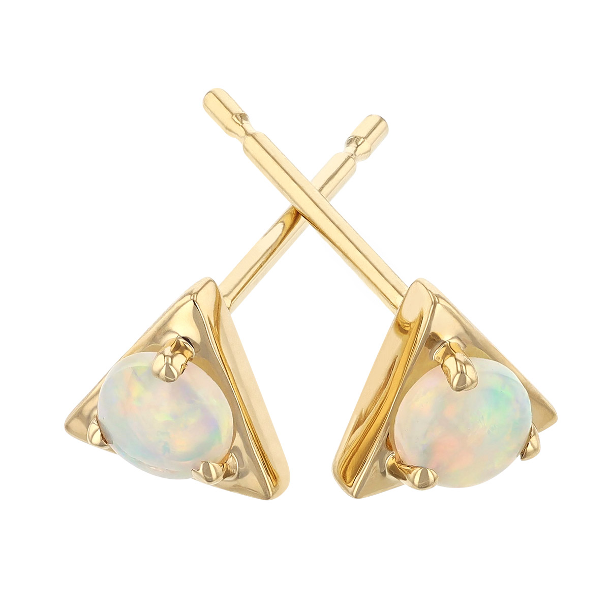 White Opal & Yellow Gold Triangle Tiny Stud Earrings