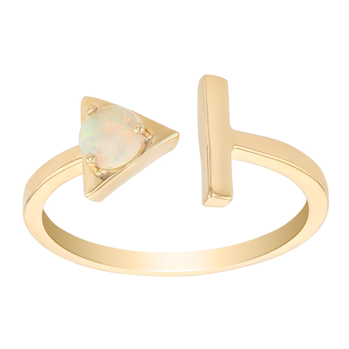 White Opal Triangle & T Cuff Ring in Yellow Gold