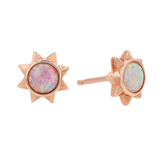 Round Cabochon Opal Star Stud Earrings in Rose Gold