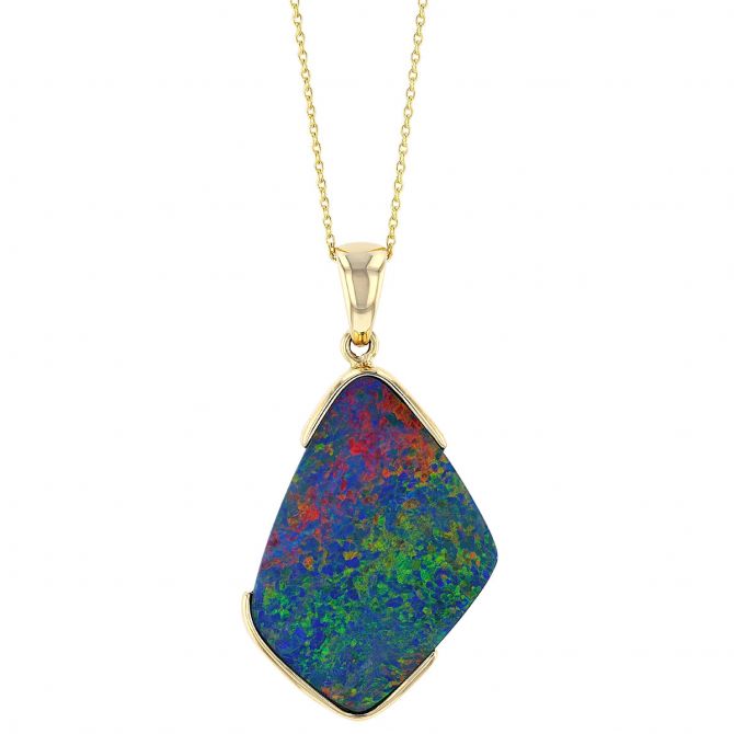 Opal Doublet Freeform Kite Shaped Demi Bezel Pendant in Yellow Gold