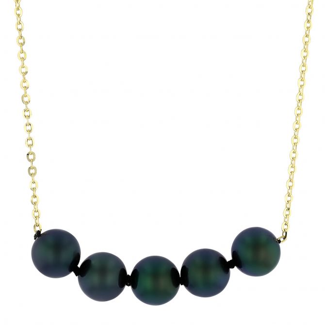 TARA Pearls Black Cultured Pearl Quintet Necklace in Yellow Gold, 18"