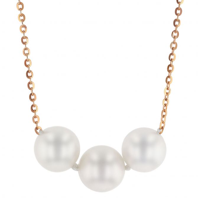 TARA Pearls White Cultured Pearl Trio Necklace in Rose Gold, 18"