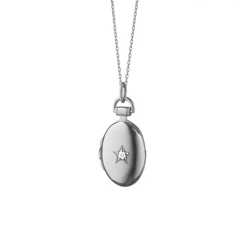 Monica Rich Kosann Petite Oval Sapphire Star Locket Necklace in Sterling Silver