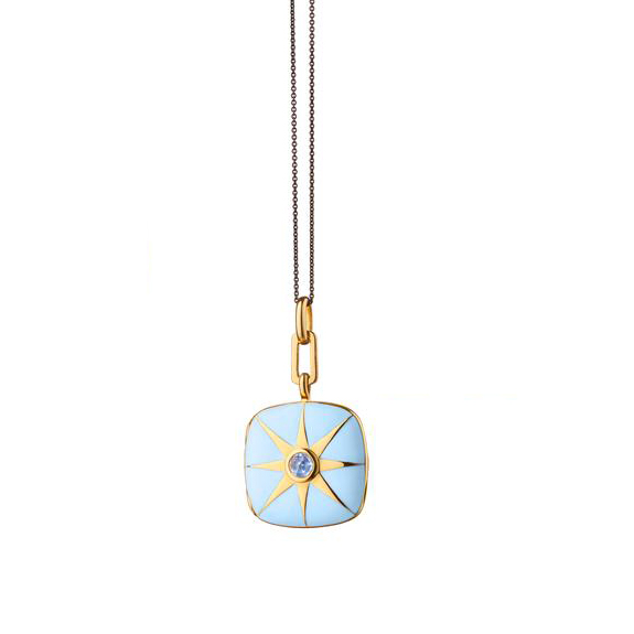 Monica Rich Kosann Blue Enamel & Yellow Gold Vermeil Cushion Locket with Blue Sapphire