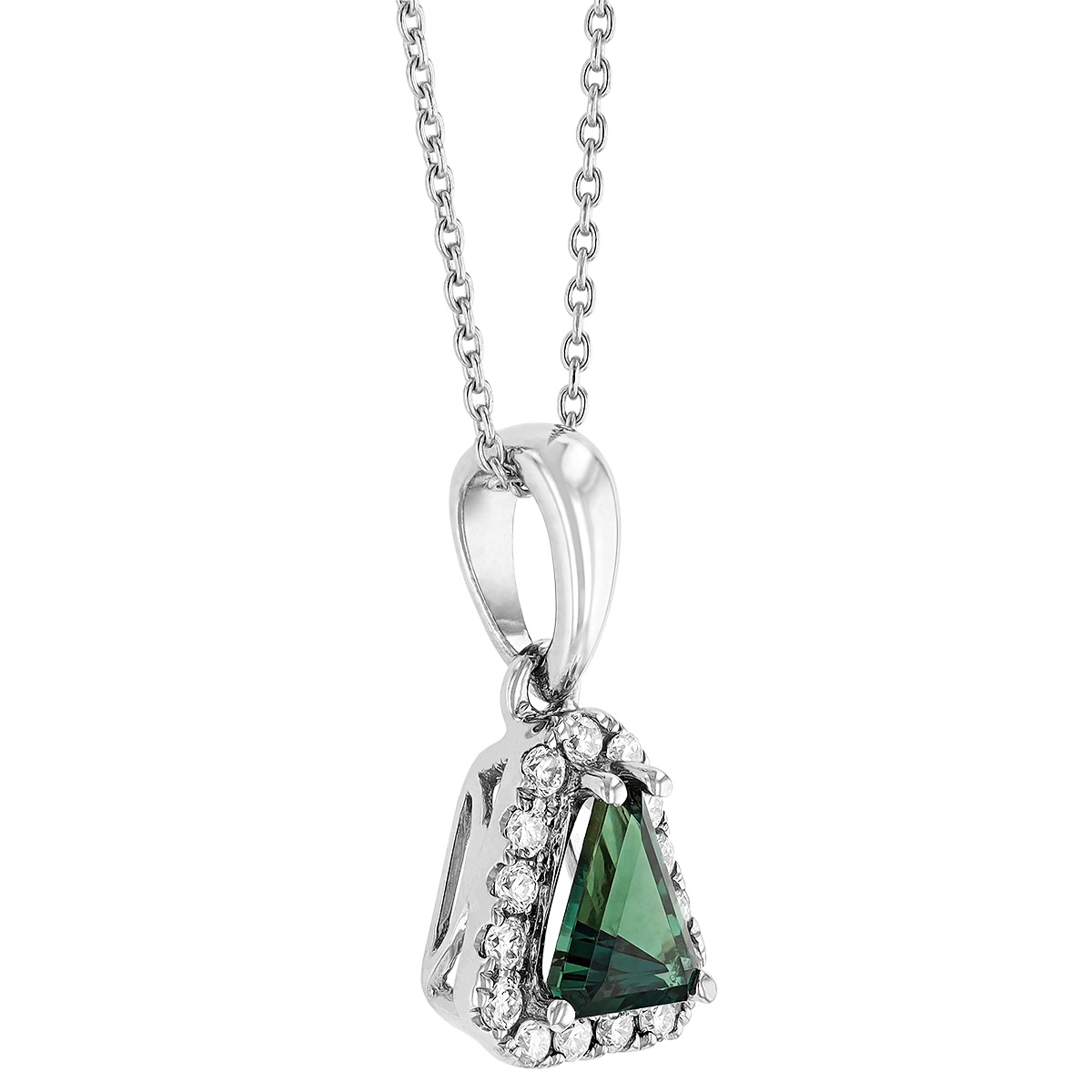 Trillion Alexandrite & Diamond Halo Pendant in White Gold