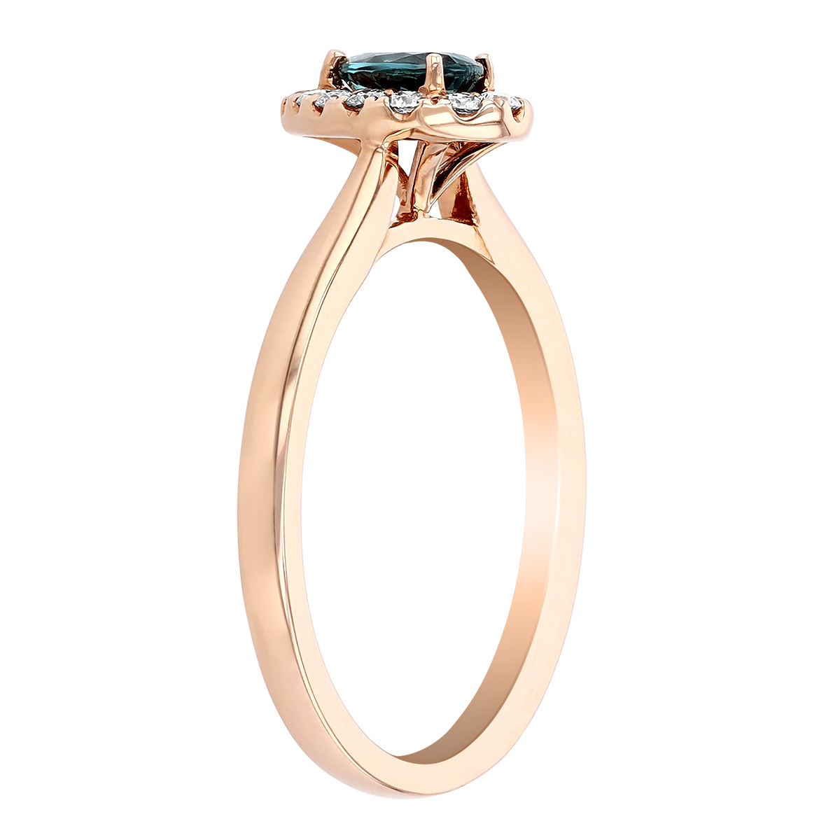 Pear Shaped Alexandrite & Diamond Halo Ring in Rose Gold