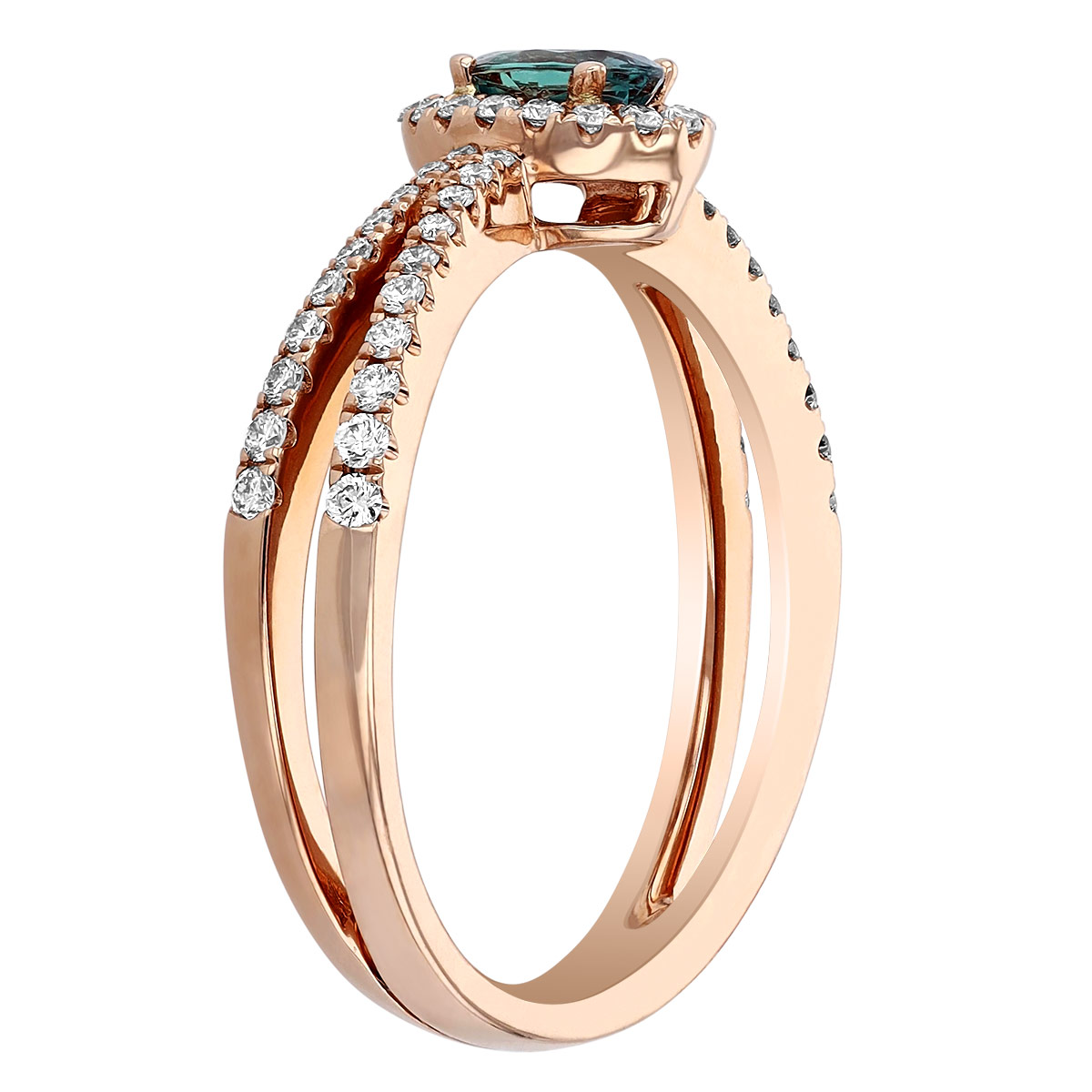 Oval Alexandrite & Diamond Halo Split Shank Ring in Rose Gold
