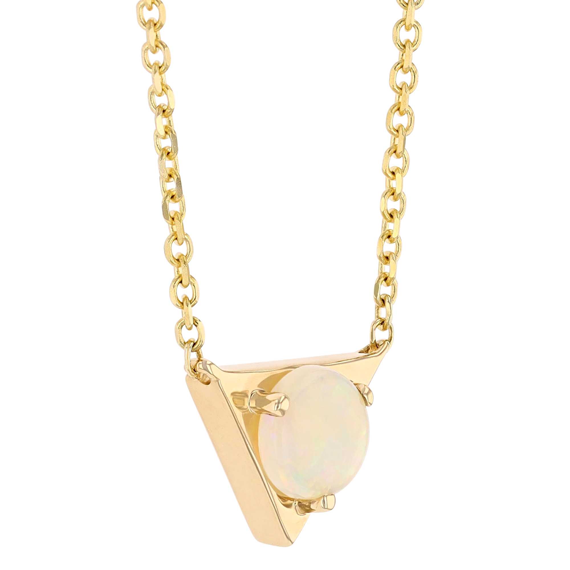 Round Cabochon Opal Triangle Pendant in Yellow Gold, 18
