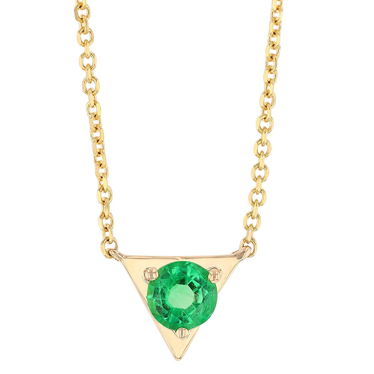 Emerald & Yellow Gold Triangle Dainty Necklace, 18