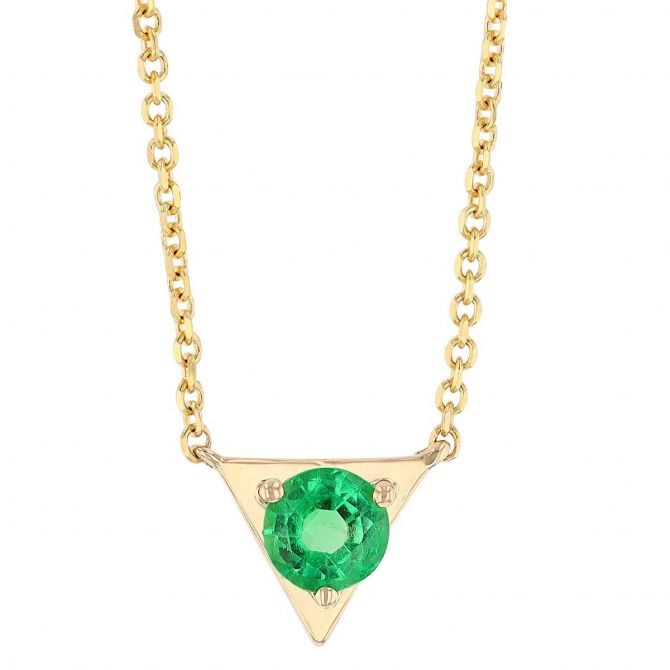 Emerald & Yellow Gold Triangle Dainty Necklace, 18"