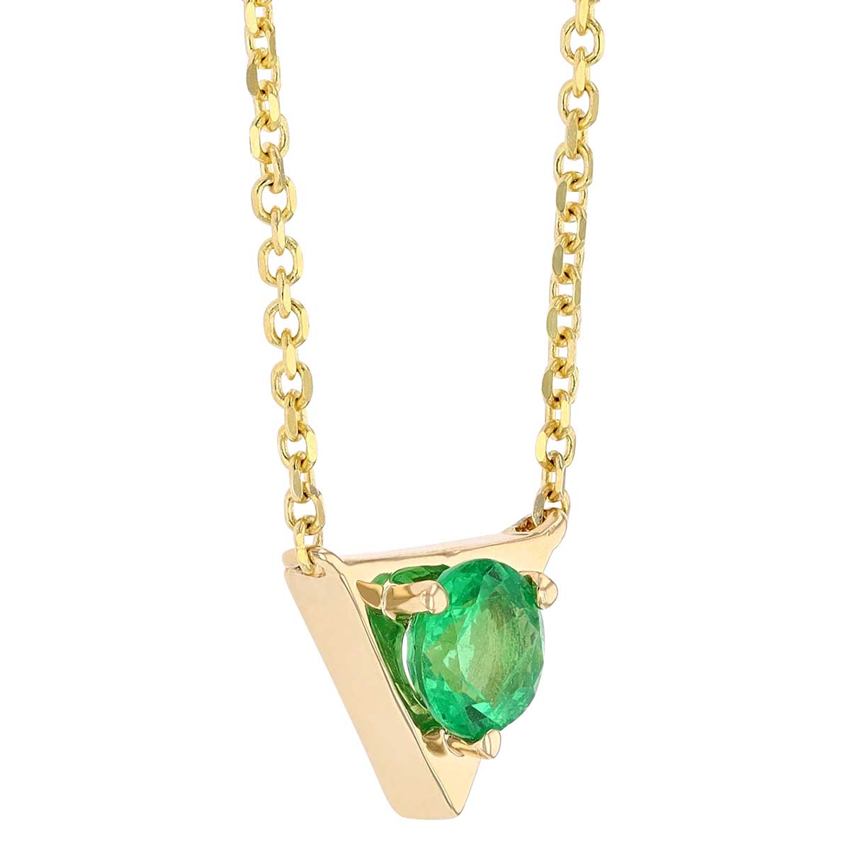 Emerald & Yellow Gold Triangle Dainty Necklace, 18