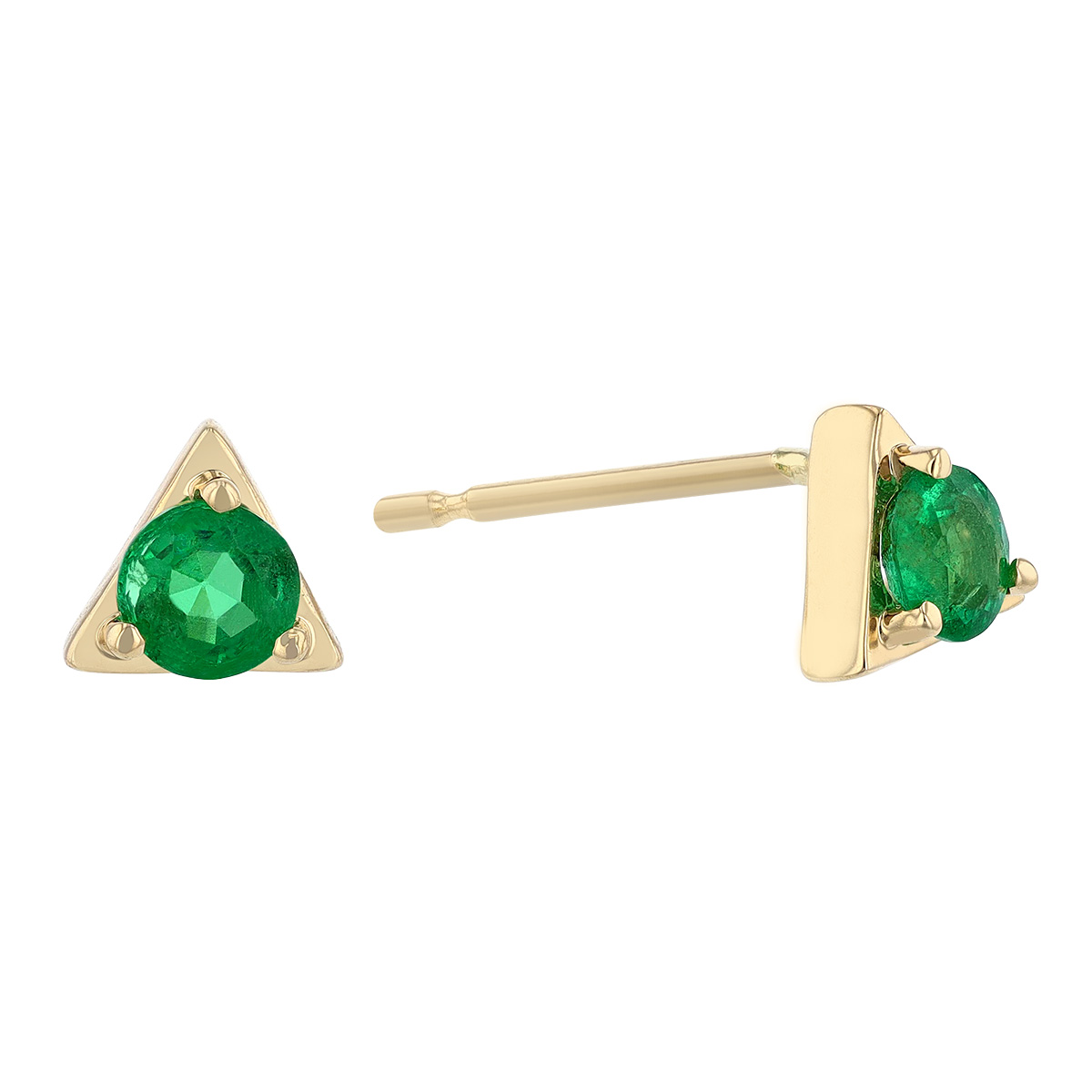 Emerald & Yellow Gold Triangle Tiny Stud Earrings