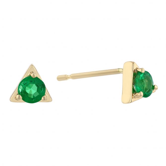 Emerald & Yellow Gold Triangle Tiny Stud Earrings