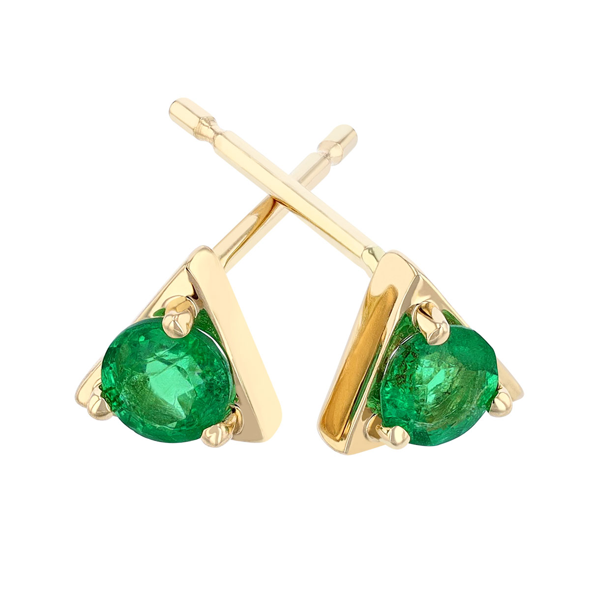 Emerald & Yellow Gold Triangle Tiny Stud Earrings