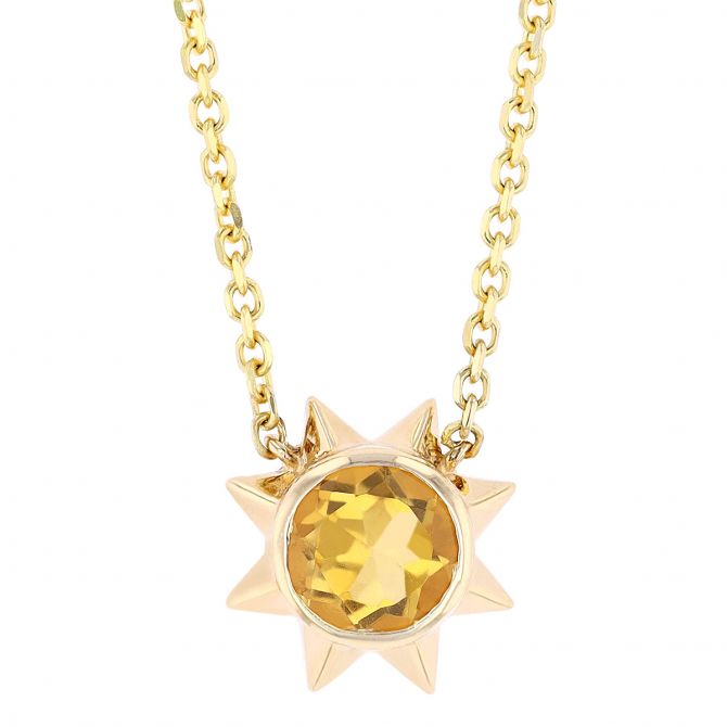 Citrine Spike Halo Sunshine Necklace in Yellow Gold, 18"