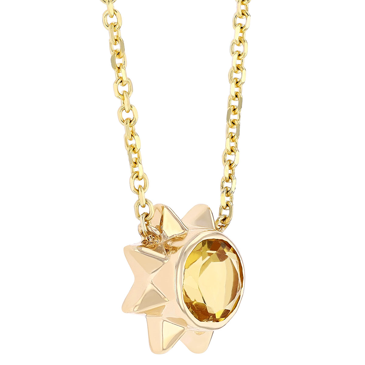 Citrine Spike Halo Sunshine Necklace in Yellow Gold, 18