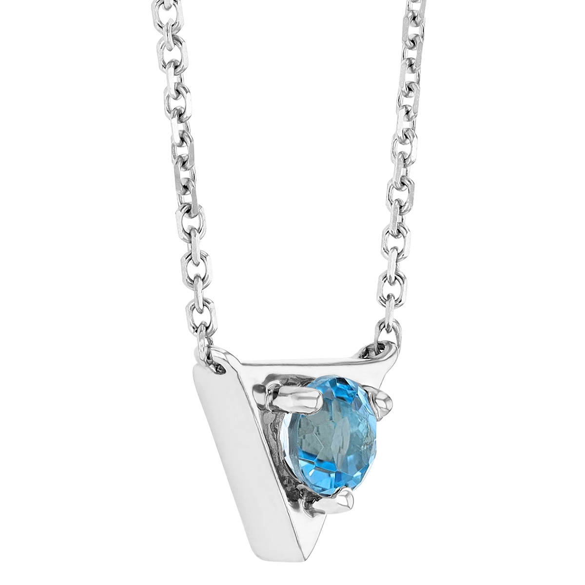 Blue Topaz & White Gold Triangle Dainty Necklace, 18