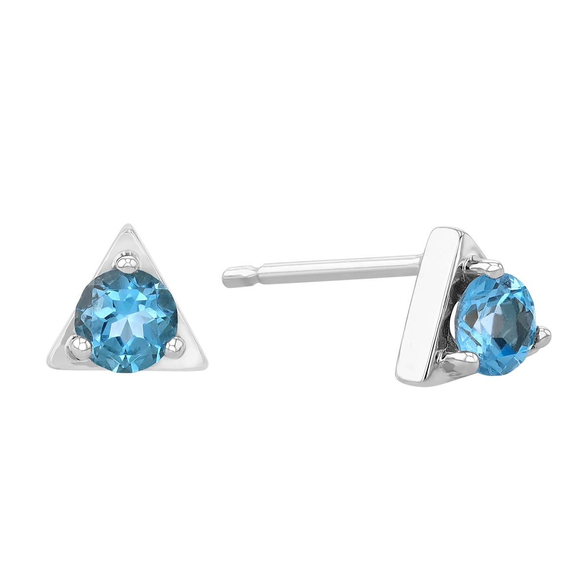 Blue Topaz & White Gold Triangle Tiny Stud Earrings