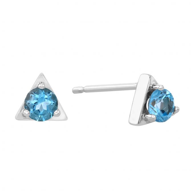 Blue Topaz & White Gold Triangle Tiny Stud Earrings