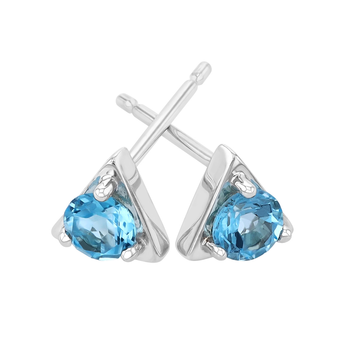 Blue Topaz & White Gold Triangle Tiny Stud Earrings
