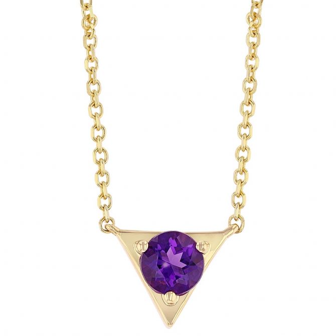 Amethyst & Yellow Gold Triangle Dainty Necklace, 18"
