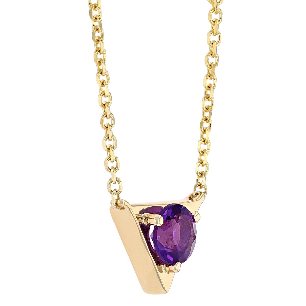 Amethyst & Yellow Gold Triangle Dainty Necklace, 18