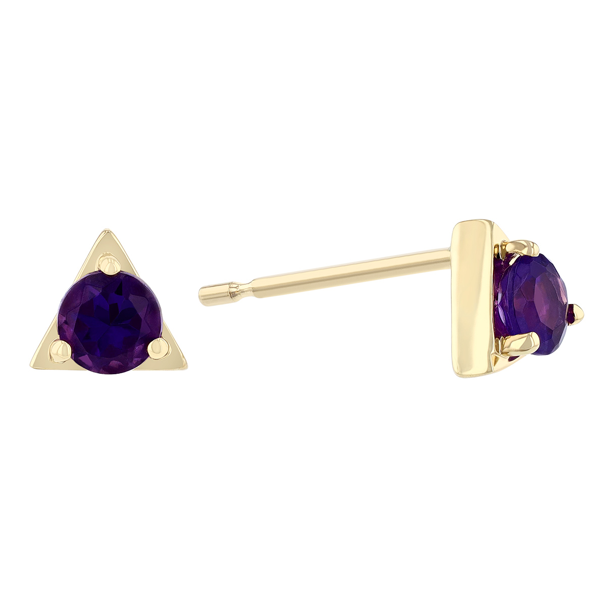 Amethyst & Yellow Gold Triangle Tiny Stud Earrings