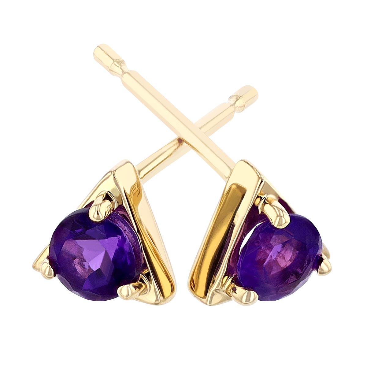 Amethyst & Yellow Gold Triangle Tiny Stud Earrings
