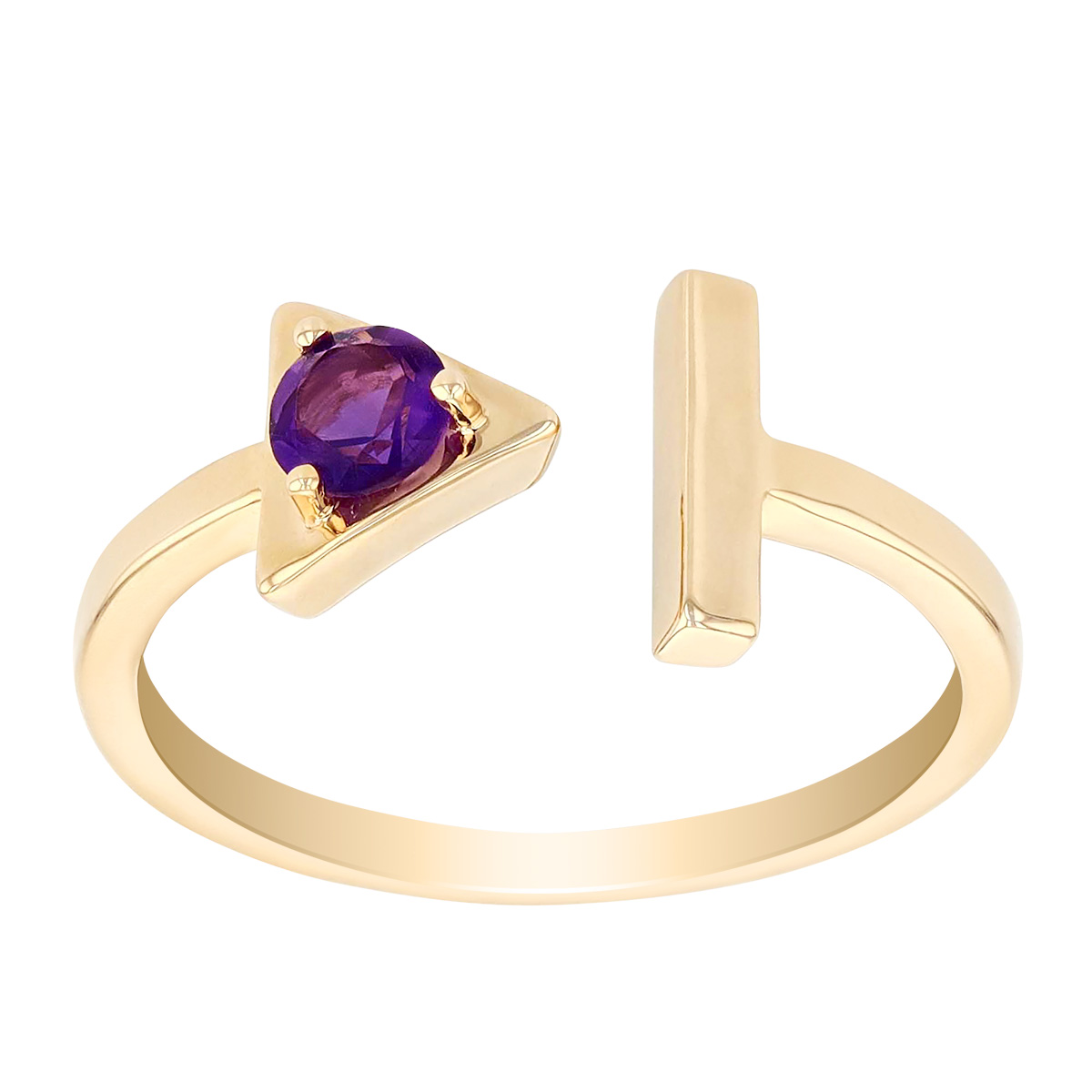 Amethyst Triangle & T Cuff Ring in Yellow Gold