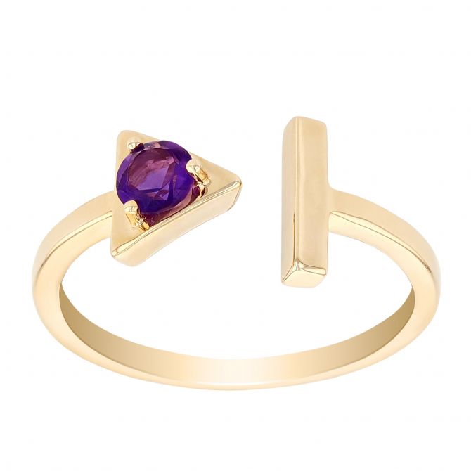 Amethyst Triangle & T Cuff Ring in Yellow Gold