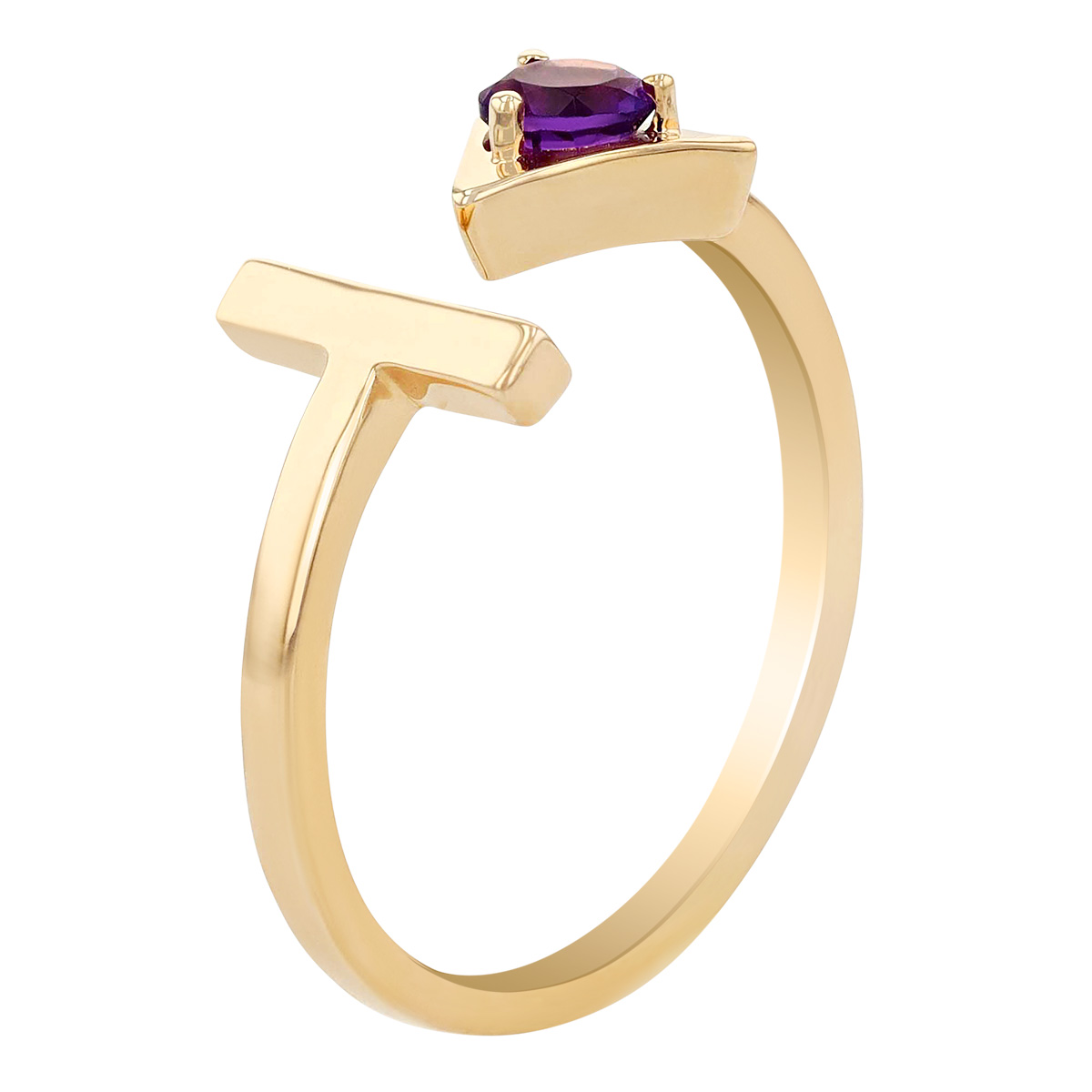 Amethyst Triangle & T Cuff Ring in Yellow Gold