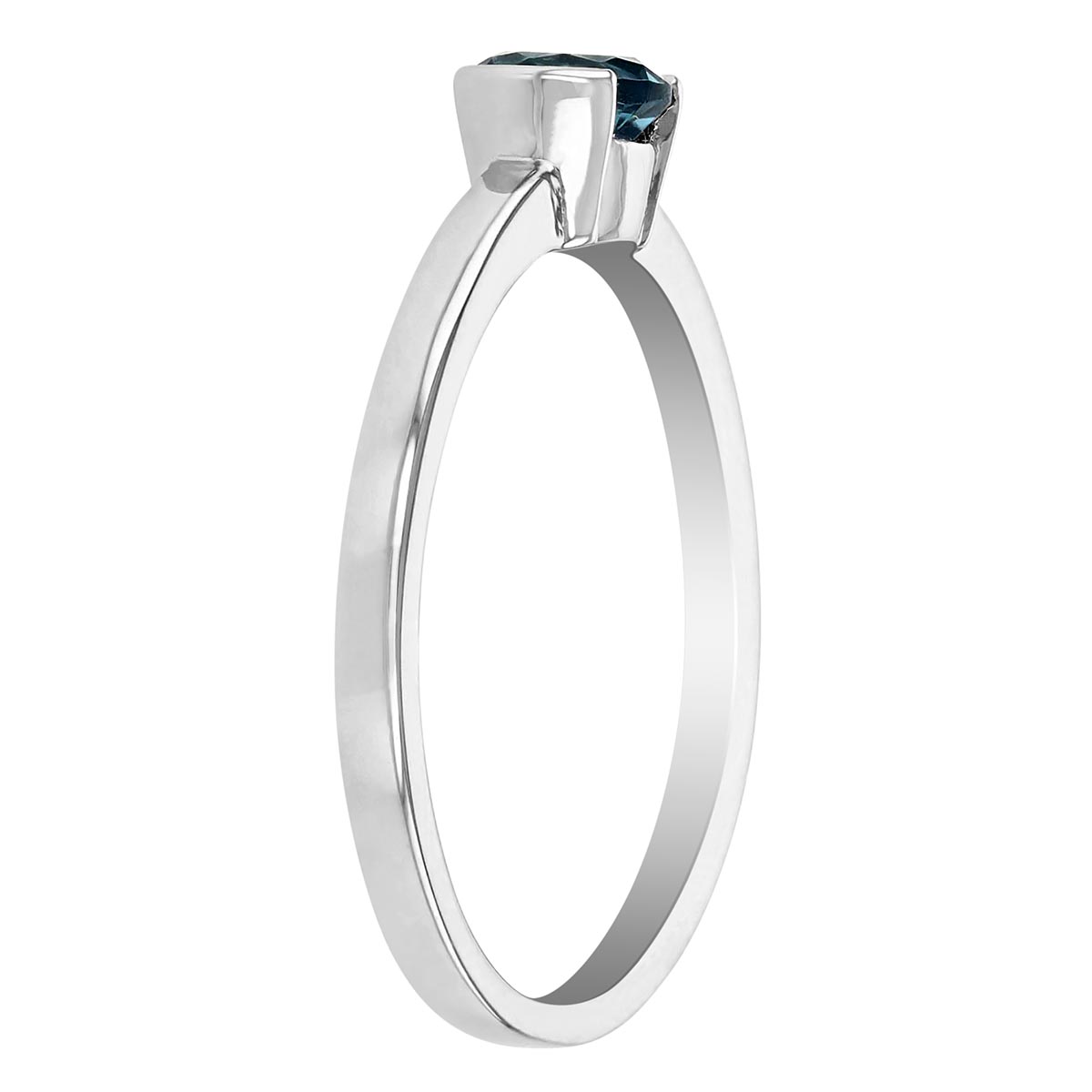 Round Blue Topaz & White Gold Demi Bezel Solitaire Ring in White Gold