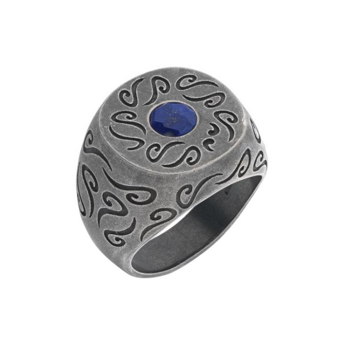 Marco Dal Maso Ara Round Oxidized Ring with Centre Gemstone